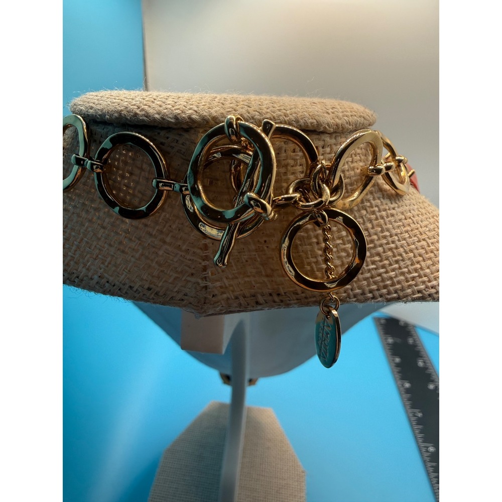 Amrita Singh Orange Teardrop Statement Necklace Gold Tone Bib Faux Coral Toggle - Picture 5 of 7